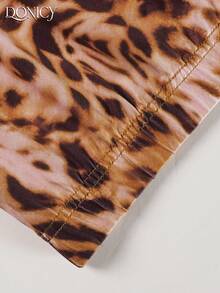 DONICY Women's Leopard Print Pleated Slit Maxi Dress, Fashion Versatile For Spring, Summer, Autumn, Suitable For Dates, Carnivals, Parties, Casual Outings - Coffee Brown - View 4
