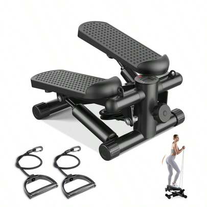 Mini stepper doméstico, escalador con bandas de resistencia, capacidad de peso superior a 136 kg, stepper hidráulico con pantalla LCD, color negro.