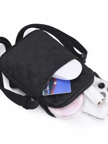 1pc Nylon Fabric Multi-Pocket Dumpling Bag, Women's Casual Pleated Drawstring Crossbody Shoulder Bag, Soft & Slouchy Bohemian Style Hobo Bag - Grey - View 4