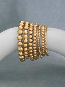 1 Set Retro Hong Kong Style Asymmetrical Exaggerated American Hip-Hop INS Beaded Bracelet Set - Gold - View 6