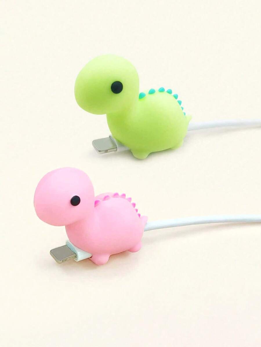 Pink Silicone Cartoon Dragon Apple Data Cable Interface Protector Anti Bending Silicone Charging Protector Women Gift - Pink + Green - View 1