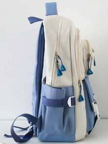 Bộ 5 chiếc balo thời trang đi học kiểu dáng cổ điển đơn giản, phối màu tương phản dễ thương, dung tích lớn, phù hợp cho nhiều dịp khác nhau. - Màu xanh nhạt - Xem 2