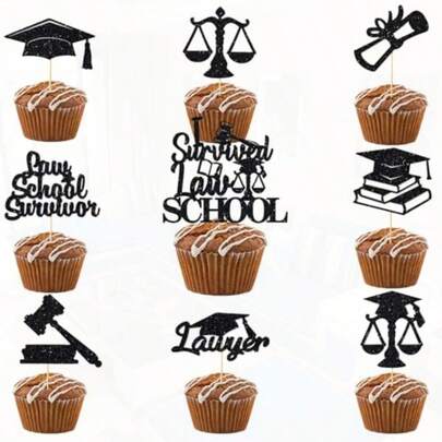 25 Pack Law School 2025 Graduation Cupcake Toppers VARACL Black Glitter Legal Theme Cake Decoration With Grad CapGavel Scales Designs For Class Of 2025 Lawyer Graduation Party Decoration Supplies