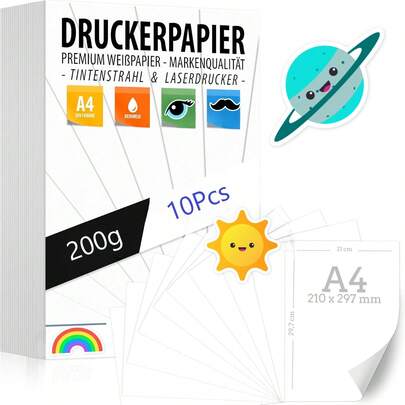 10 st. A4-storlek 200 g/m² klarvitt kartongpapper, högkvalitativt blankt tryckpapper för fotografering, presentationer, hantverk, fototavlor, kartong