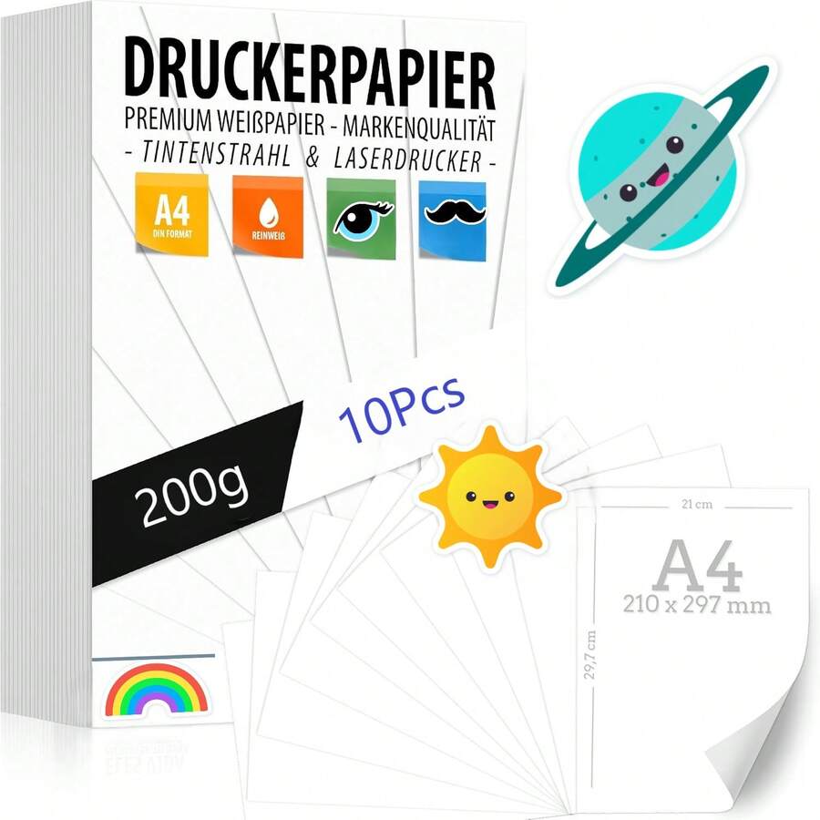 10张A4尺寸200克亮白卡纸，高品质空白打印纸，适用于摄影、演示、工艺品、照片板、纸板等。 - 亮白色 - 查看 1