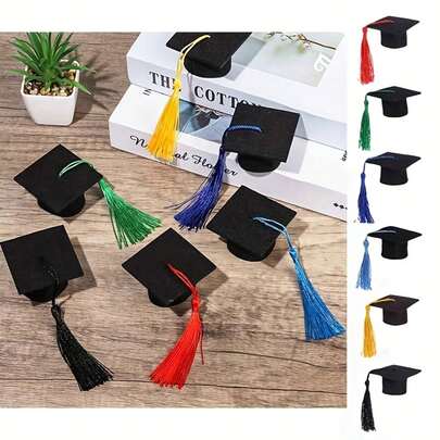 1/6/12个迷你毕业帽带流苏瓶盖装饰，学士帽，毛毡酒瓶装饰品，迷你毕业帽，适用于毕业典礼、万圣节、圣诞节活动和派对装饰，万圣节和圣诞节用品，也适用于圣诞节、新年、情人节，适合作为毕业装扮拍照道具、毕业派对装饰、大学毕业派对用品、毕业场景装饰、毛毡瓶装饰、派对礼品