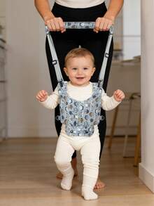 1件装新款婴幼儿学步辅助背带，四季通用印花篮式婴儿学步背心，多功能婴儿学步牵引绳，手持式儿童学步训练器，幼儿学步安全带 - 藍色印花貓頭鷹 - 查看 4