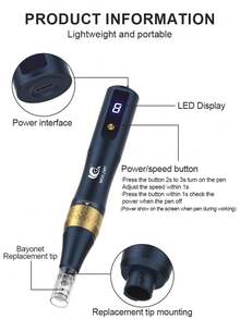 Pluma dermatológica inalámbrica profesional S80 con capacidad de 400mAh y 10 puntas de repuesto tipo bayoneta R-Nano - Azul - Ver 5