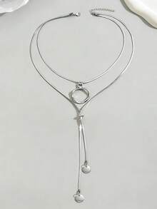 Collar largo en forma de Y con cadena de serpiente, estilo minimalista europeo y americano - Plateado - Ver 5