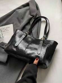 Fashionable & Simple Large Capacity Commuter Tote Bag - Black - View 9
