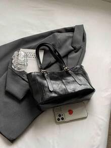 Fashionable & Simple Large Capacity Commuter Tote Bag - Black - View 4