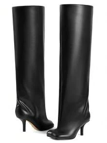 Over Knee Boot Square Toe Kitten Heel Stiletto Heeled Boots For Woman Suede Wide Calf Long Boots Heeled Slouchy Formal Shoes Winter Tall Boots For Women - 黑色B - 查看 2