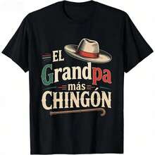 [100% Cotton]El Grandpa Mas Chingon Funny Best Mexican Dad T-Shirt Graphic Tees Casual Crewneck Shortsleeve Classic - 黑色 - 查看 9