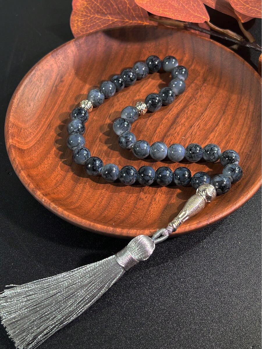 1pc Muslim 33 Beads Glass Tasbih Tasseled Prayer Beads Misbaha Rosary For Islamic Worship, Middle Eastern Arabic Religious Accessory - Multicolor - View 1