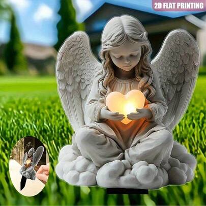 2D Acrylic Eternal Light & Heart Garden Decor, No Electricity Needed, Bohemian Style Ornament, Cemetery Decoration, Easter Yard Art, Condolence Gift, 1pc
