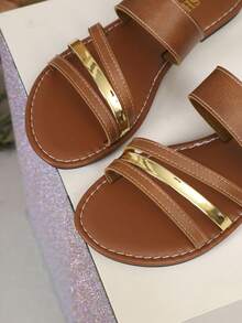 Women's Flat Slide Sandals, Fashion Casual Comfortable Slip-On Flat Sandals For Summer, Versatile Beach Vacation Daily Wear Slippers - Brown - View 8