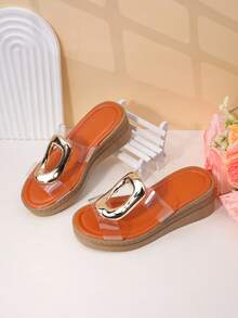 Girls' Fashion Slippers, Casual High Heel Wedge Sandals, Cute For Spring And Summer - Brown - View 6