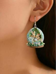 1 Pair Cute Versatile Cartoon Sweet Exaggerated Mori Style Dreamy Dopamine Rabbit & Easter Egg Casual Earrings - Rabbit Easter Egg - View 1