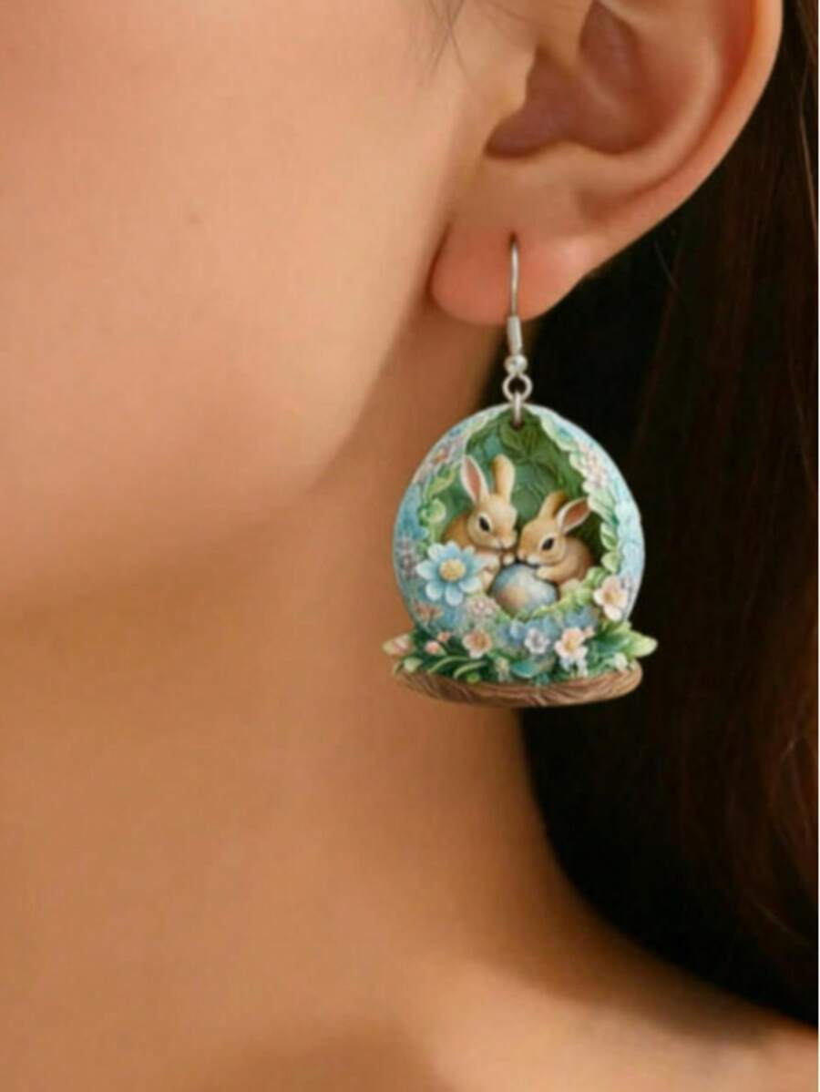 1 Pair Cute Versatile Cartoon Sweet Exaggerated Mori Style Dreamy Dopamine Rabbit & Easter Egg Casual Earrings - Rabbit Easter Egg - View 1