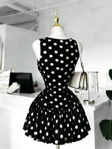 Temptaria DEAR MOLLY 女士优雅波点无袖圆领短裙，适合正式场合、度假、派对、约会，是情人节的绝佳礼物（黑色） - 黑色 - 查看 4