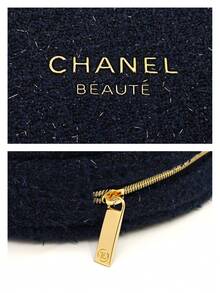 CHANEL 限量版海军蓝羊毛毡圆形化妆包，金色Logo和山茶花拉链，奢华化妆包 - 藏蓝色 - 查看 3