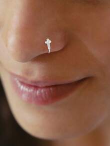 1pc S925 Sterling Silver Simple Cross Nose Clip, No Piercing Required, Women's Nose Ring | Low Allergy Nose Accessory Gift - Silver - View 3