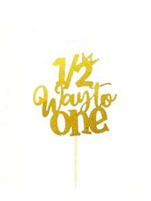 1 Phụ kiện trang trí tiệc sinh nhật cho bé 6 tháng tuổi, Đầu bánh hình "1/2 Way To One" màu vàng - Vàng - Xem 4