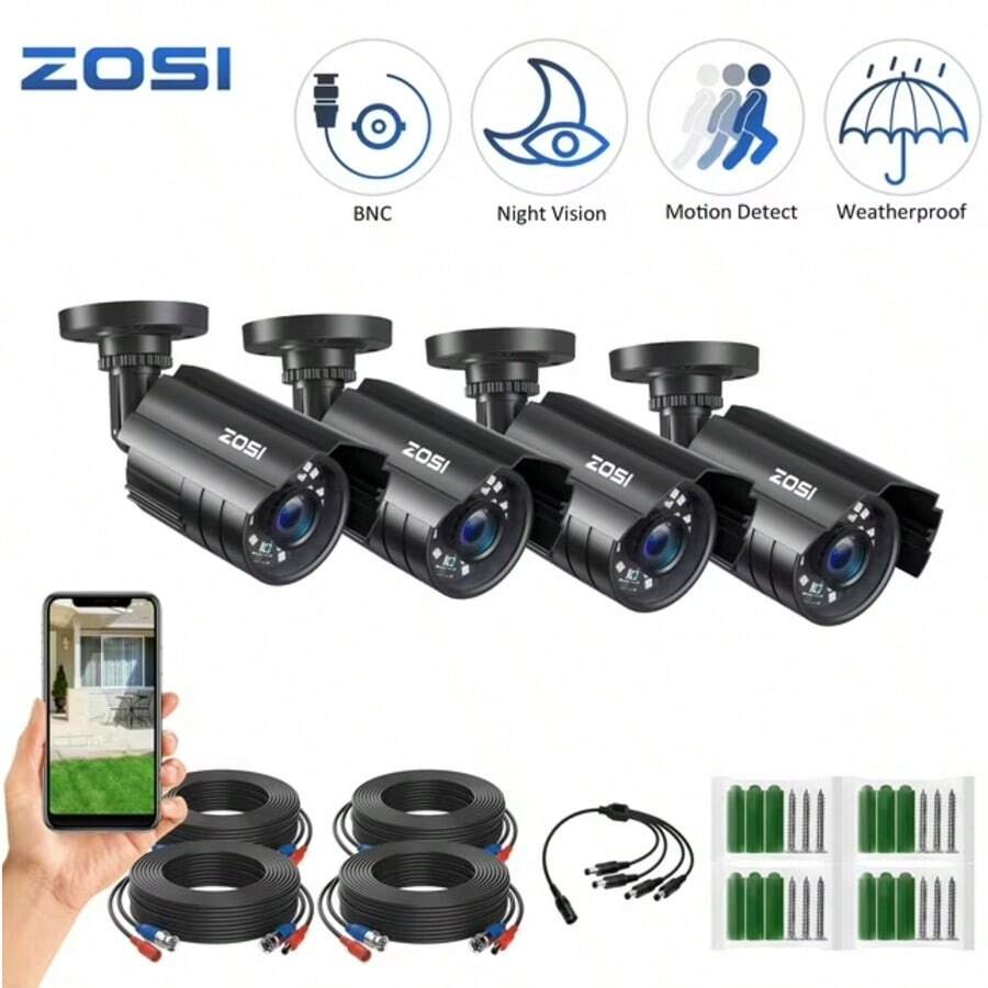 ZOSI 4-PACK Add-On 1920TVL 1080P Security Camera 3.6mm Lens 2MP CCTV Camera Home Security Day Night Waterproof Camera For 1080P/5MP/4K HD-TVI Analog DVR System - 查看 1