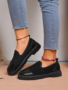 Women's All Black Slip-On Casual Shoes Comfy Knit Fabric Platform Serrated Sole Daily Wear Flats - Black - View 5