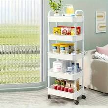 4/5-Tier Rolling Storage Cart - Suitable For Kitchen, Bedroom, Bathroom, Easy To Assemble, White/Black Durable Plastic Organizer Shelf, Perfect For Office Supplies, Books | Modern Storage Trolley | Multi-Layer Shelves - 白色 - 查看 3