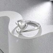 Anillo abierto con forma de corazón de plata de ley 925, delicado y único, adecuado para uso diario, fiestas, San Valentín, regalo de cumpleaños para seres queridos, viene en caja de regalo - Plateado - Ver 2