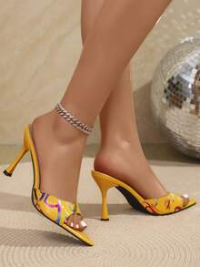 1双基本款高跟凉拖鞋，尖头细高跟，女士户外夏季鞋 - 黃色 - 查看 2