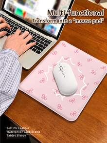 1 Piece, PU Leather Magnetic Buckle Laptop/Tablet Protective Cover, Featuring A Cherry Bowknot Pattern Design, Compatible With MacBook Pro 15, Air 13, Galaxy TAB S10 Ultra, And Metabook 14 Inches. Waterproof And Stain-Resistant, Easy To Carry When Traveling, And Also Serves As An IPad Organizer Or Mouse Pad. It Is A Must-Have Laptop Bag For Office, Business, And Study. - Pink - View 2