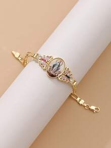 Vòng tay hình bướm Đức Mẹ Guadalupe mạ vàng, trang trí men và đá Cubic Zirconia, dây điều chỉnh được, phụ kiện phong cách tôn giáo, đồ trang sức đeo tay cho phụ nữ theo đạo Cơ đốc, quà tặng trang phục cầu nguyện/nhà thờ, chất liệu đồng bền chắc. - Trong sáng - Xem 4