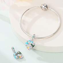 1 Silver-Plated Lily Of The Valley Safety Clasp, Lily Of The Valley Safety Chain, Classic Lily Of The Valley Harp Pendant, Lily Of The Valley Cat Pendant, Fresh Lily Of The Valley Charm, Blue Lotus Beads, Moon Lotus Beads, Suitable For Original Snake Chain Bracelets, Necklaces, Bracelet Beading, DIY Jewelry Making, Luxury BFF Gifts - Multicolor - View 8