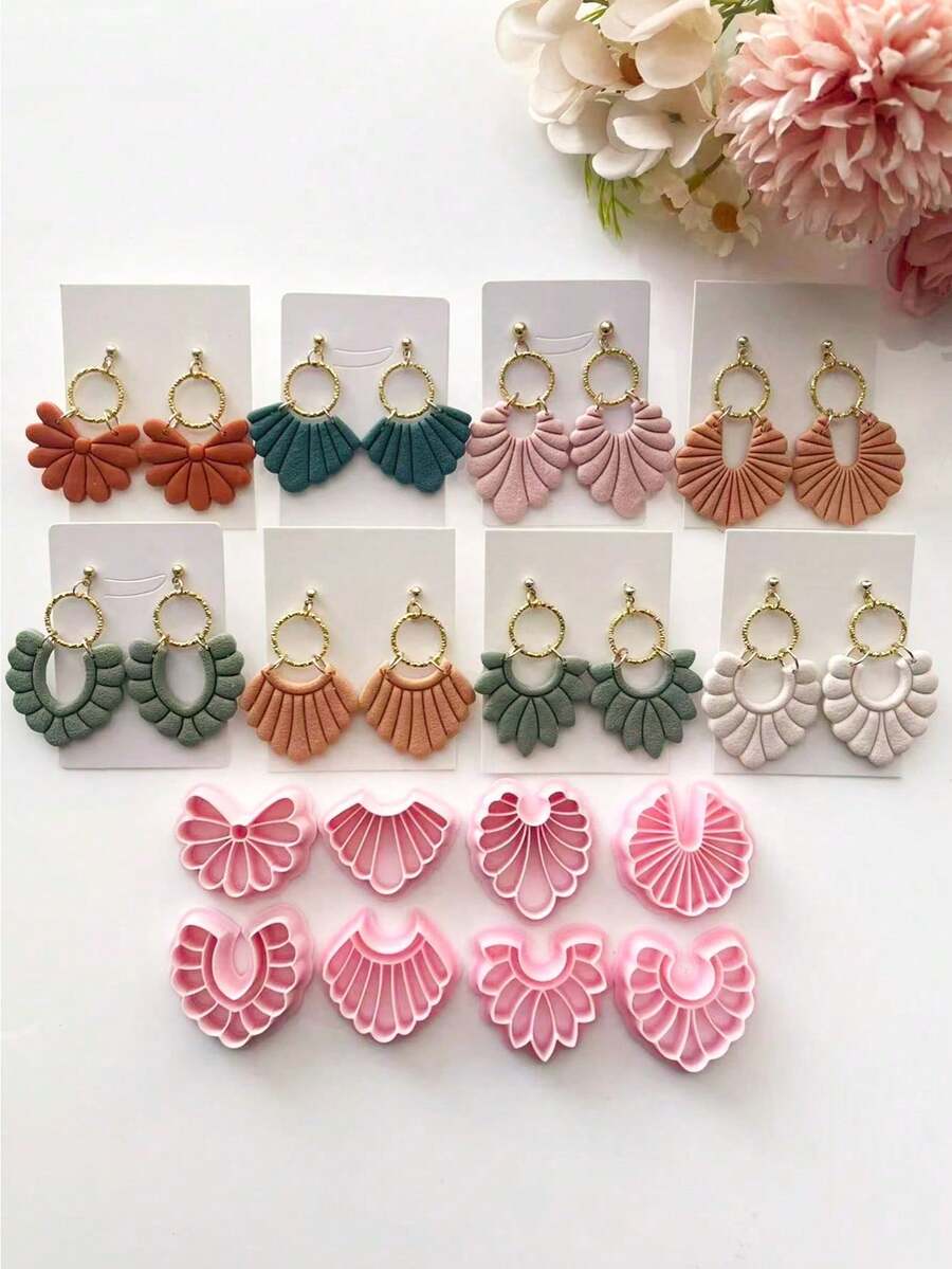 1/8Pcs Multi-Shape Boho Geometric Polymer Clay Cutters & Molds – Modern Minimalist Theme Craft Tools For DIY Earrings Jewelry Charms & Handmade Accessories - Pink - View 1
