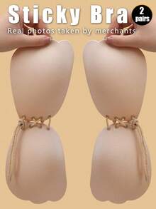 2 Pairs /1 Pair Of Strapless Invisible Bras, Reusable Folding Bras, Women's Invisible Bras, Invisible Backless Bras With Breast Stickers, Large Bras, Suitable For Most People - Multicolor - View 24