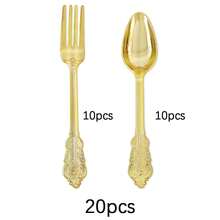 120pcs Vintage Plastic Silverware Set, High-Quality Disposable Heavy-Duty Cutlery Set With Retro Pattern, Suitable For Large Events, Parties, Weddings, Birthdays, Galas, New Year - Gold - View 20