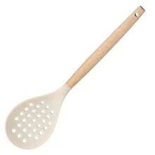 Silicone Kitchenware Set, Heat Resistant Non-Stick Pot Spatula, Soup Ladle, Cooking Spoon With Wooden Handle - White - View 18