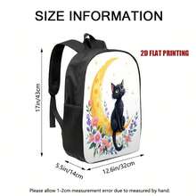 1 Piece Starry Sky Cat Moon Backpack - Fantasy Black Cat And Crescent Flower Design, Lightweight Adjustable Shoulder Straps, Zipper Closure, Hand Washable Polyester Material Daily Commuting Travel Bag, Multifunctional Portable Bag, Fun Aesthetics, Durable Structure, Fashion Accessories, Creative Professionals, Casual Carry, Sturdy Construction,  Style, Exclusive For Fashion Enthusiasts, 2D Flat - 時尚包 - 查看 12