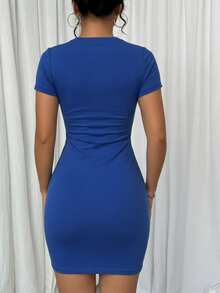 Women's Casual Fashionable Fitted Letter Print Dress - Blue - View 6