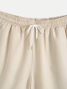 Bộ đồ nam cỡ lớn dáng rộng, áo sơ mi ngắn tay cài cúc và quần short, set 2 mảnh, trang phục đi biển thời trang thoải mái. - Màu be - Xem 4