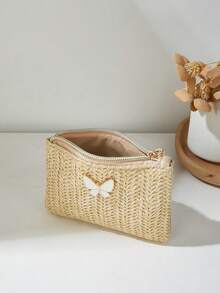 时尚新款草编蝴蝶结口红包零钱包 - 金色 - 查看 6