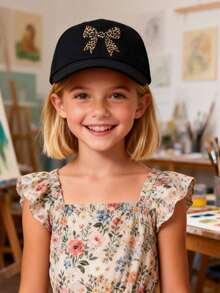 1顶随机复古豹纹蝴蝶结装饰棒球帽/老爹帽，趣味少女风，豹纹蝴蝶结，百搭复古帽，适合日常佩戴、户外运动、露营、钓鱼、跑步、徒步旅行，是情人节送给家人和朋友的理想礼物。 - 彩色 - 查看 5