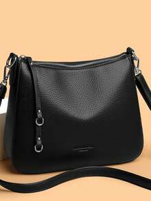 正品品牌女士软皮单肩包 奢华设计师斜挎包 女士休闲手提包 邮差包 通勤包 - 黑色 - 查看 3