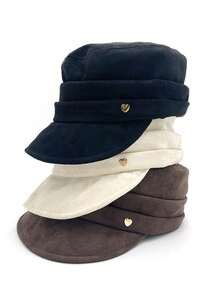 1顶复古心形金属装饰平顶报童帽，仿麂皮褶皱马术帽，艺术家帽 - 彩色 - 查看 2