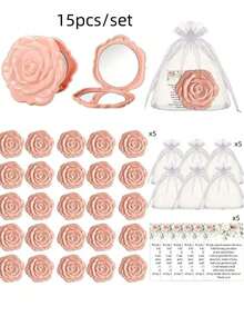 30pcs/15pcs Green Rose Compact Mirror Wedding Favors, Includes 10pcs/5pcs Mirrors, 10pcs/5pcs Thank You Cards And 10pcs/5pcs Organza Bags, Elegant Wedding Souvenirs, Suitable For Guest Favors, Princess Theme Party Gifts, Bridal Shower Gifts, Proposal Parties, Tea Parties, Mother''s Day Parties - Multicolor - View 10