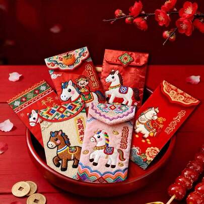 Bộ 1/6/12 phong bao lì xì đỏ chủ đề Tết Nguyên Đán năm Ngựa, thích hợp cho Tết Nguyên Đán, sinh nhật, đám cưới, tân gia và các dịp lễ kỷ niệm khác, mang ý nghĩa tốt lành và chúc phúc, giao hàng ngẫu nhiên.
