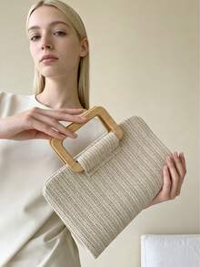 Spring/Summer Fashion Straw Woven Handbag, Women's Tote Bag, Women's Shoulder Bag, Fresh Style Bag, Beach Essential, Summer Must-Have Ladies' Vacation Purse, Casual Coin/Phone Pouch, Straw Woven Bag, Suitable For Party, Ball, Wedding, Banquet, Birthday, Best Gift For Women - White - View 3