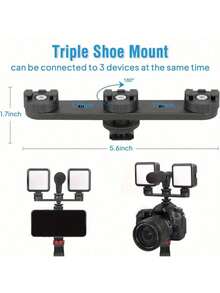 ChromLives Cold Shoe Mount - Triple Shoe Mount Extension Bar! Hot Shoe Adapter Camera Bracket With 1/4 Screw. Ideal For Tripod, Microphone, LED Light. 100% Compatible With Canon & Cameras! - Black - View 3